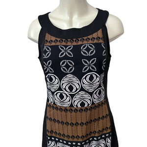 Voir Voir Women’s Sleeveless Geometric Print Dress Size 8 Black Brown White